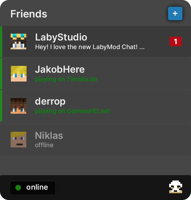 LabyMod Friends List with online status, server and game